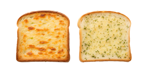 Two Varieties of Garlic Bread, Golden Toasted on White Plate, Delicious Savory Snack, PNG Transparent