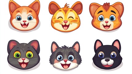 Fototapeta premium Colorful Cartoon Heads Representing Cats and Related Feline Animals