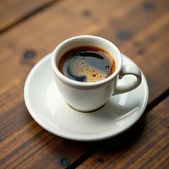 Fototapeta premium Espresso in small cup, dark coffee stain on saucer, saucer, image, caffeine
