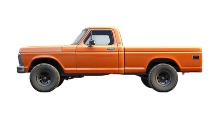 Classic orange pickup truck isolated on transparent background, PNG
