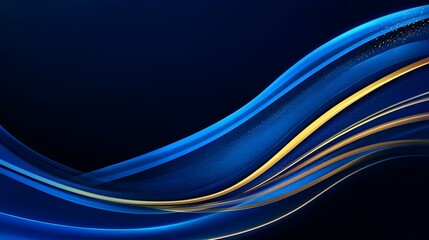 Obraz premium Elegant Dark Blue Abstract Background with Flowing Golden Light Streaks and Smooth Wave Patterns