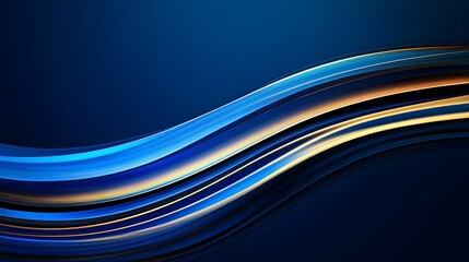 Elegant Dark Blue Backdrop with Flowing Golden Light Streaks and Smooth Abstract Wave Patterns