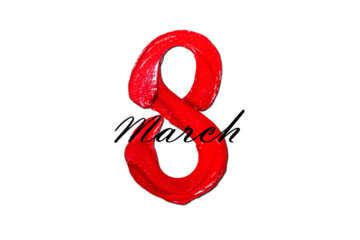 Red eight-shaped lipstick isolated on white background. Red lipstick glossy texture in 8 eight shape. 8 march happy international woman day copy space banner photo