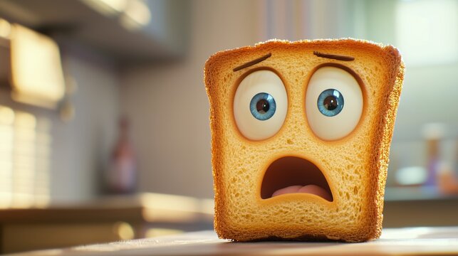 Ein animiertes Toastbrot mit &auml;ngstlichem Gesicht