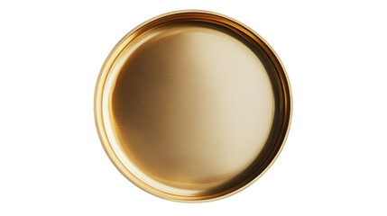 Round metallic tray in shiny gold color isolated on transparent background, PNG