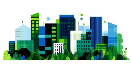 Eco-Friendly Urban Landscape with Nature and Modern Architecture Integrating Renewable Technology