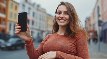 Joyful pregnant woman taking selfie photo