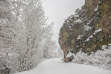 Snow covered rural road