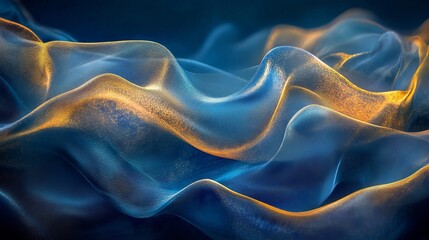 Obraz premium Abstract Blue Gold Waves Digital Art Elegant Flowing Fabric Texture Background Design Modern Luxury Shiny Smooth Swirling Pattern Graphic Image 