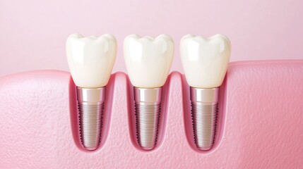 Obraz premium Dental Implants Demonstration Model Showing Three Artificial Teeth