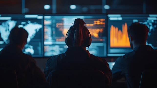 Multinational Team Collaborating on Futuristic Digital Interface with Holographic Data Visualization