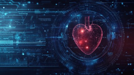 Fototapeta premium futuristic medical research or heart cardiology health care with diagnosis vitals infographic biometrics for clinical and hospital.