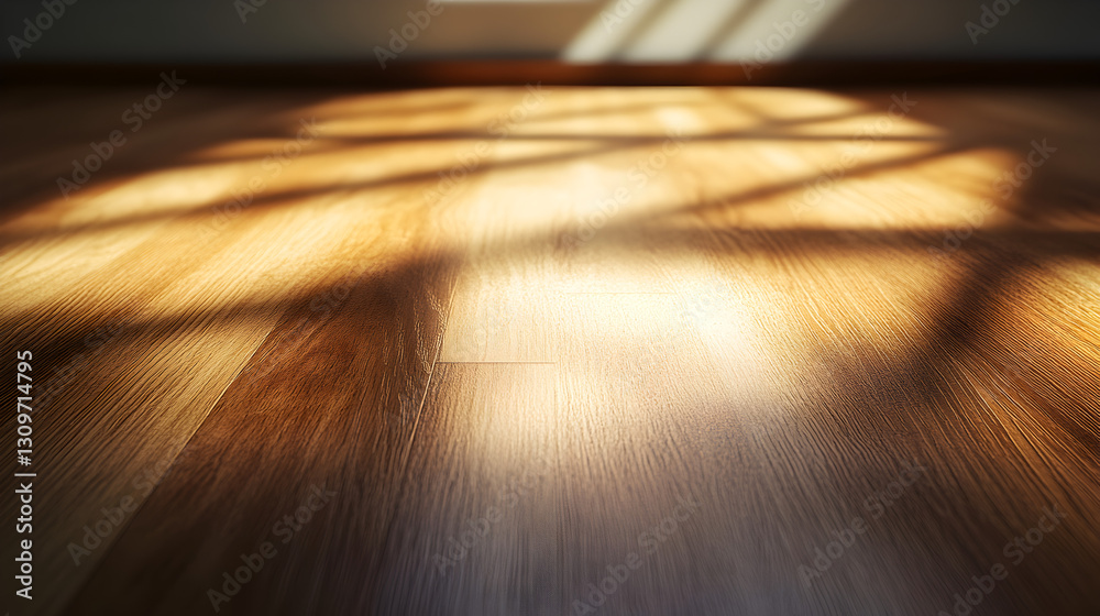 Wall mural view of a polished wooden surface with soft shadows, creating depth and warmth for healthcare compos