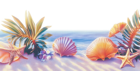 PNG Summer beach seashell scenery ocean.