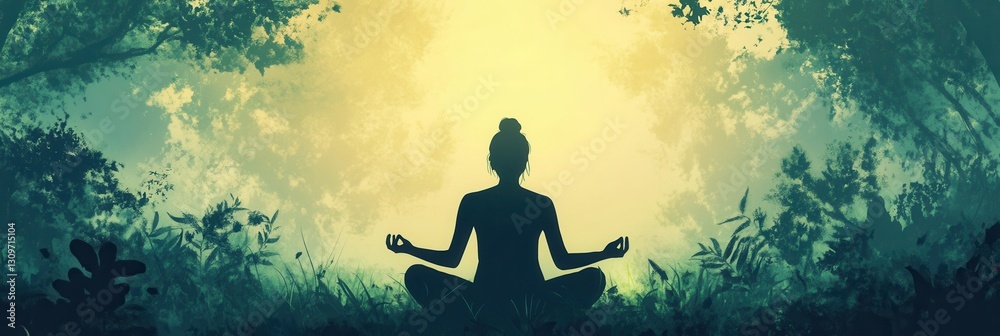 Aufkleber Meditation in a serene natural setting with soft light filtering through trees at dusk