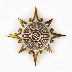 badge pin gold silver symbol mayan sun isolated on white