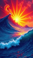 Fototapeta premium Vibrant sunburst wave pattern, dynamic curves , texture, swirl