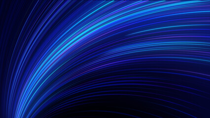 Blue neon glow line bg. 3d render, abstract background. Curvy neon ribbon with glowing lights. Data transfer metaphor. Particles glowing tracks. Modern Speed Light Effect. Futuristic Glowing Lines.	