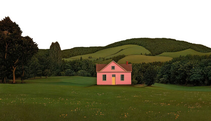 Obraz premium PNG Minimal hometown landscape night countryside.