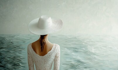 A textured digital painting of an elegant 
beautiful woman in a hat adorned with floral details. 
The artwork blends realism with
impressionistic brushstrokes in a soft, colorful palette.