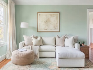 A well decorated and furnished living room interior shows comfort