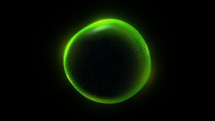 Green fluid energy sphere with particle field. Abstract magical sphere with plasma. Energetic naturalistic minimalist ball for business, presentations. ECO atom, green particle. green core.	