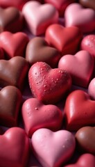 Pile of heart chocolates, assorted colors, close-up , candy, assorted chocolates, love