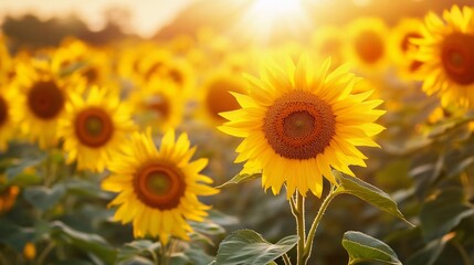 Obraz premium Vibrant sunflowers in a beautiful field