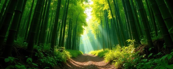 Sunlight filters through dense bamboo canopy on Pipiwai Trail , shadow, scenery, fresh