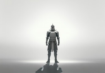 Fototapeta premium Silhouette of a knight in armor standing confidently against a light background