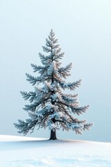 A few bare branches of a conifer tree against a snowy white surface, bare, icy