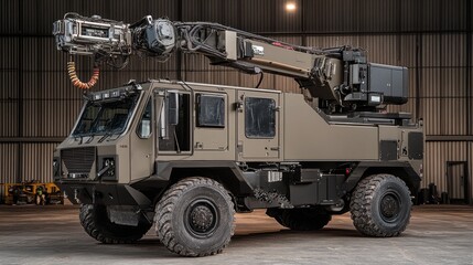 Obraz premium Advanced Military Utility Vehicle with Crane
