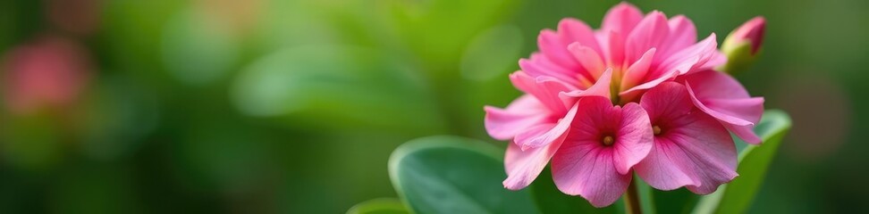 Obraz premium Large pink kalanchoe flower with green leaves, kalanchoe, flowering