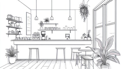 Interior sketch of a modern cafe (1)