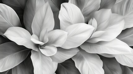 Gray scale tropical plant leaves close-up
