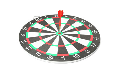 Obraz premium Dart board with red arrow hitting target isolated on white