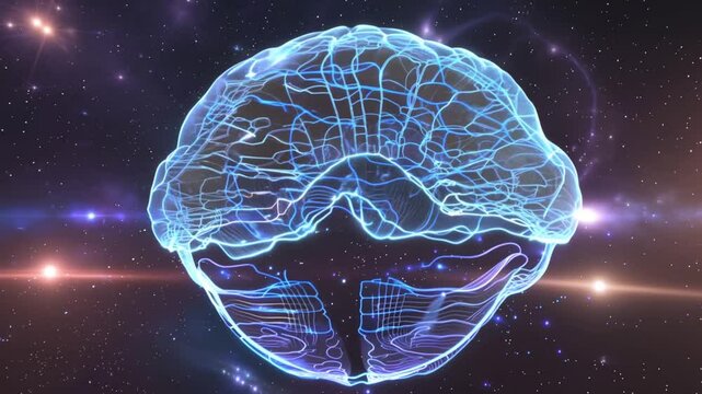 Cerveau futuriste num&eacute;rique flottant dans l&rsquo;espace cosmique