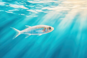 Naklejka premium Transparent Fish Swimming Gracefully Through the Clear Ocean Waters Under Sunlight Rays