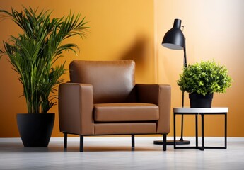 Minimalist Interior with Beige Sofa and Green Plants