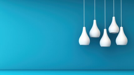 Modern White Pendant Lamps Hanging Against Vibrant Blue Background