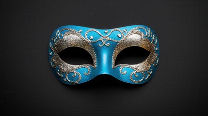 Elegant Blue Masquerade Mask with Glittering Gold Designs