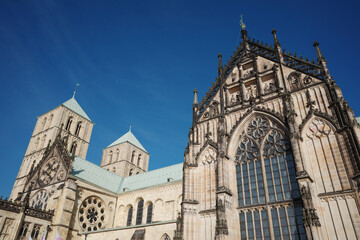 Fototapeta premium Outdoor exterior view of St.-Paulus-Dom, Domplatz Münster and Münster Cathedral in Münster Germany. 