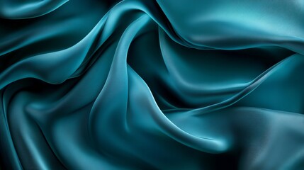 Fototapeta premium Elegant Teal Silk Fabric Drape Abstract Background Texture Luxurious Soft Smooth Waves Teal Blue Green Rich Deep Color Design Element Photography 