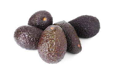 Many whole ripe avocados isolated on white