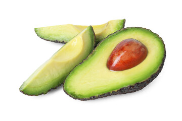 Slices of ripe avocado isolated on white