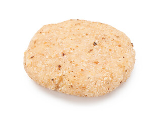One uncooked fresh patty isolated on white