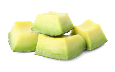 Pieces of ripe avocado isolated on white