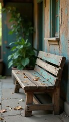 Rustic weathered bench, slightly distressed finish , isolated, antique