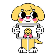 cute dog holding a certificate