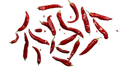 dry red chili peppers isolated on transparent background cutout